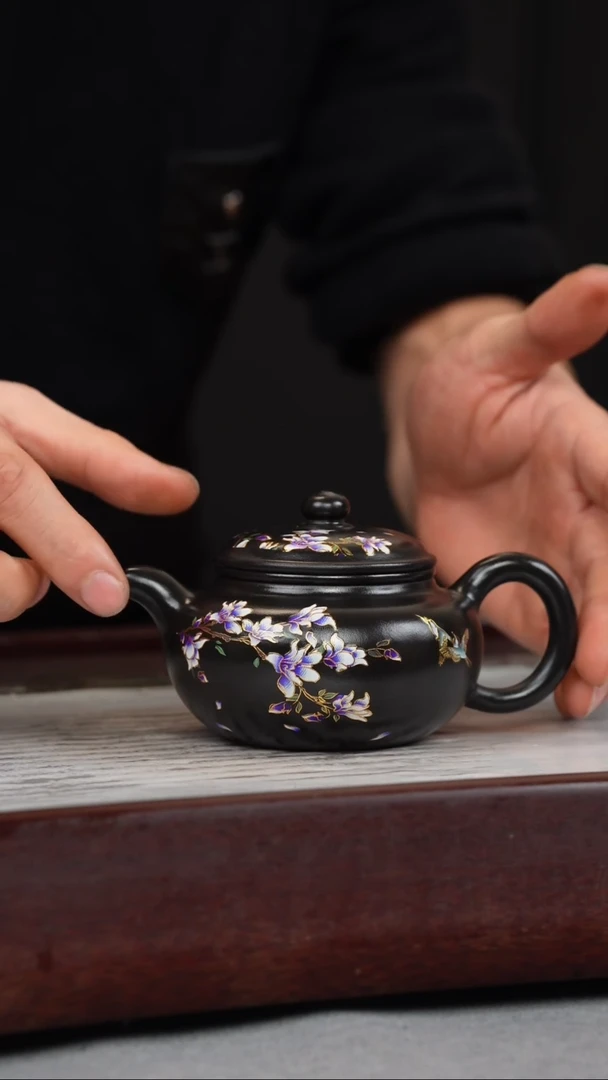 【闪购商品】紫砂茶壶石黄 仿古 玉兰花