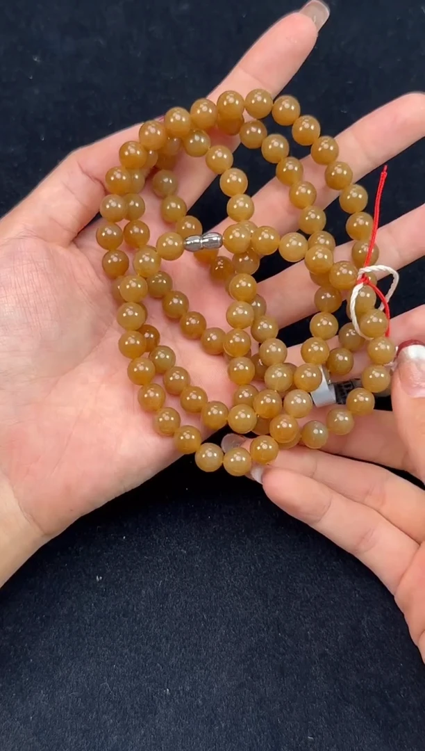 项链未镶嵌和田玉且末金山纯糖长链子卡8    108颗