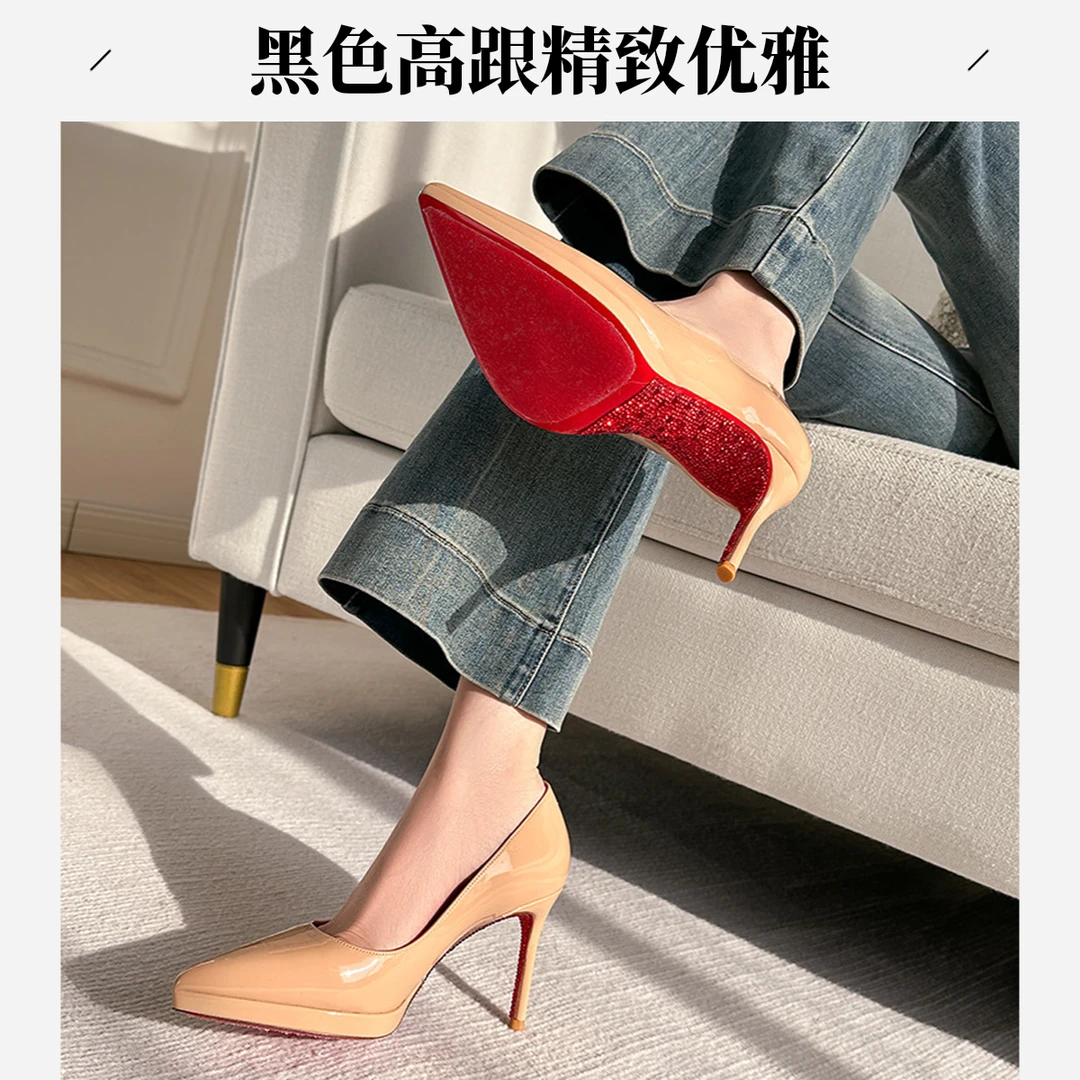 2025新款防水台高跟鞋女大码法式高级感黑色不累脚细跟尖头单鞋