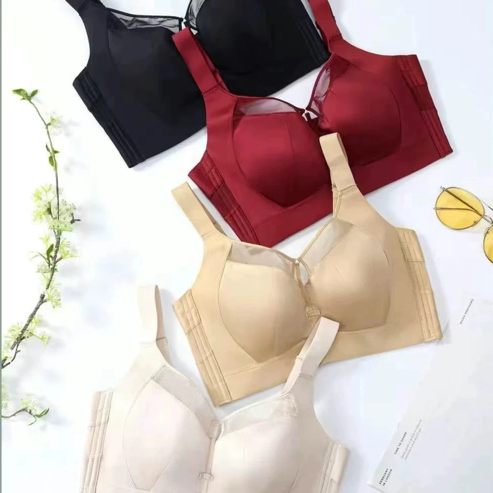 5566#大胸显小五排扣调整型无磁记忆软钢圈内衣托胸防下垂文胸