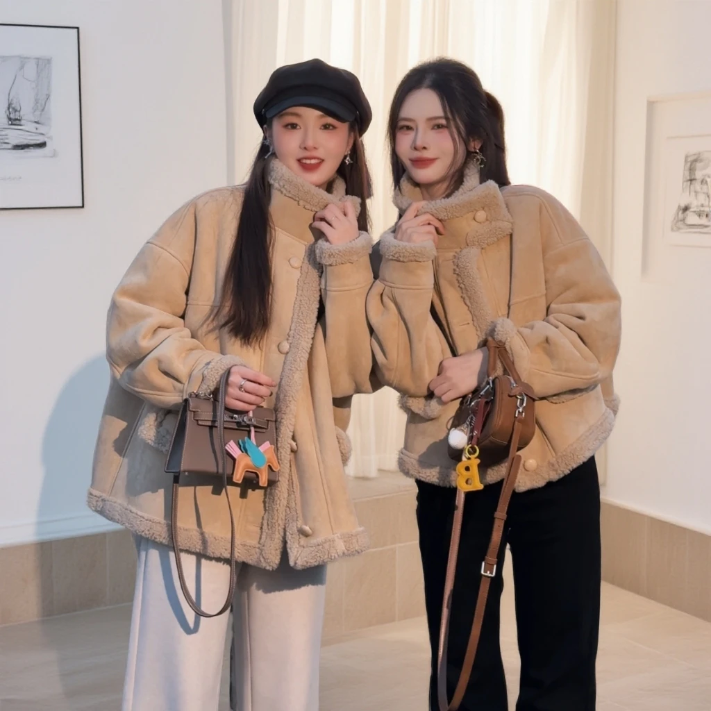 宿慕SUMU韩版百搭秋冬外套女11-26冬季2025新款加绒加厚上衣9080