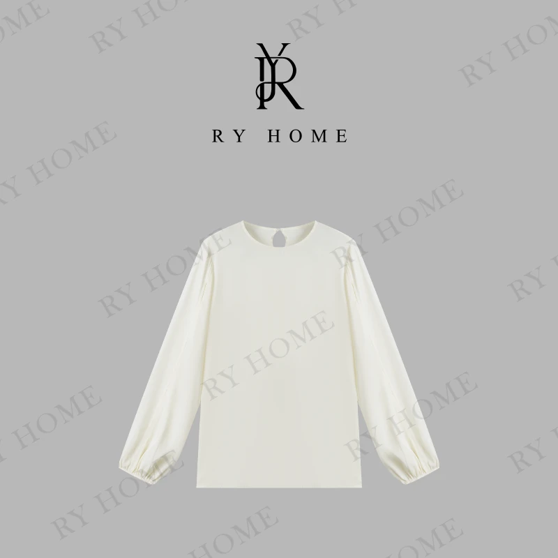 【容雨RYHOME】桑蚕丝＋欧若风宽松时尚简约圆领桑蚕丝衬衫251C1378