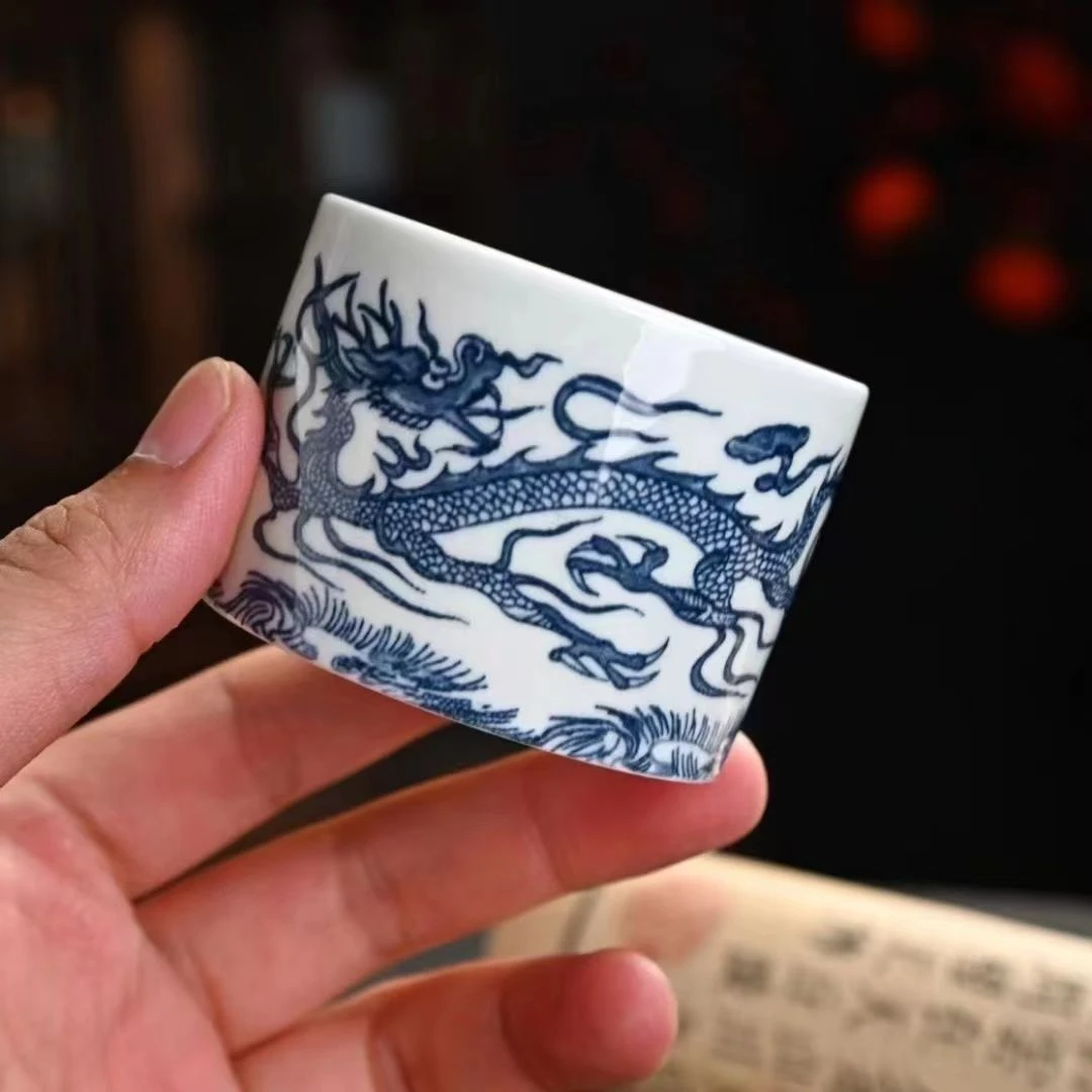 TJ016-青花龙板指杯【单品包邮偏远除外】