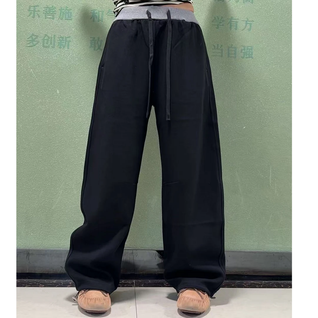 流行款黑色抽绳弯刀裤（不加绒）