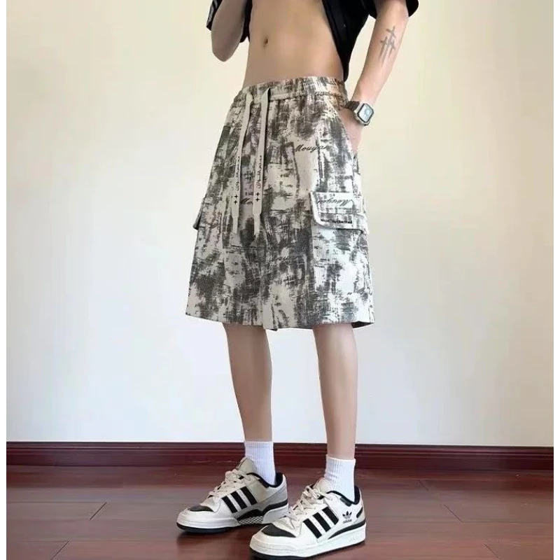 大码男士百搭休闲五分中裤美式工装短裤男款夏季薄款迷彩沙滩裤子
