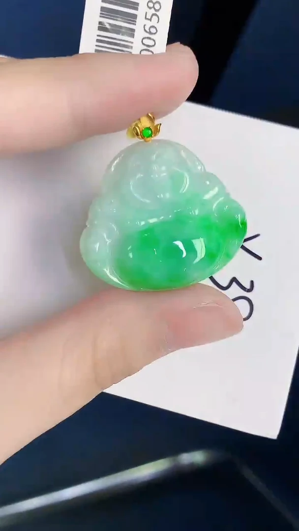 颈饰18K金镶嵌翡翠天然翡翠缅甸A货