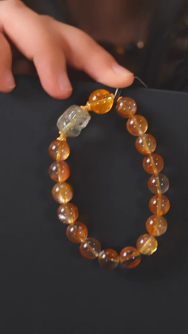 未镶嵌珠宝半成品水晶E2758 黄胶花 水晶 手串