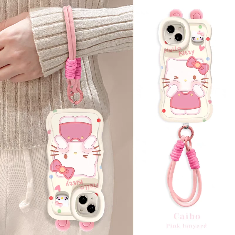 适用苹果oppo华为vivo小米|卡通kitty猫板凳双支架iPhone16手机壳