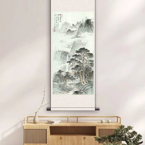 四尺《松峰塔影》软装裱卷轴成品包邮到家