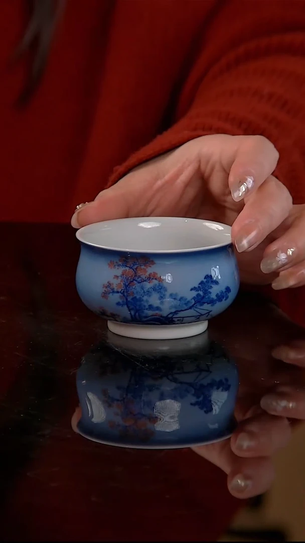 高金堂作青花夜景山水炉式杯