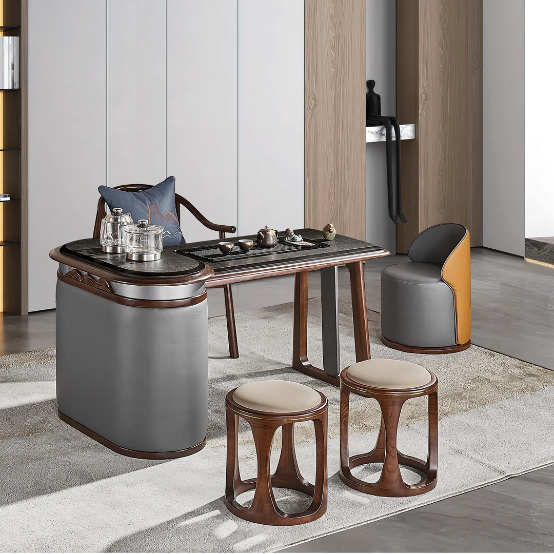 锦云茶桌新中式茶桌全自动烧水壶磨砂岩和超晶石两种台面