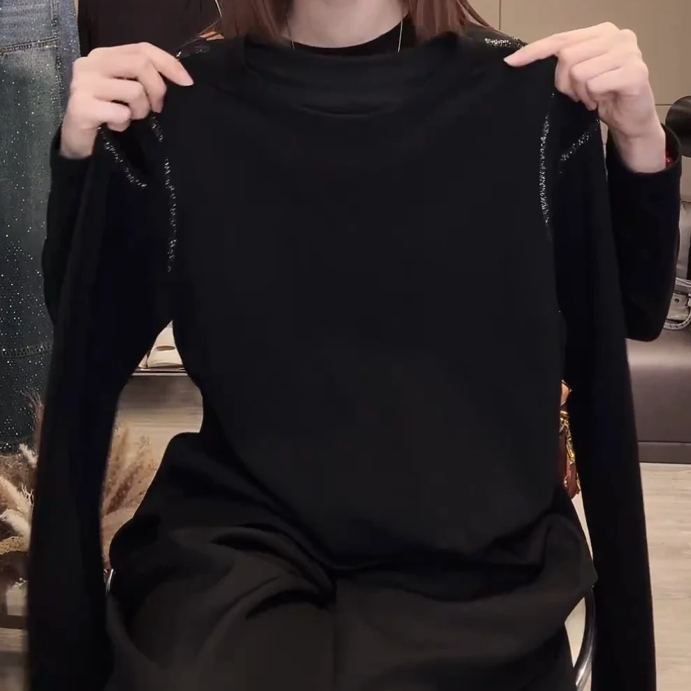 2025新款长袖 圆领领露肩长袖T恤女百搭修身显瘦上衣C5979