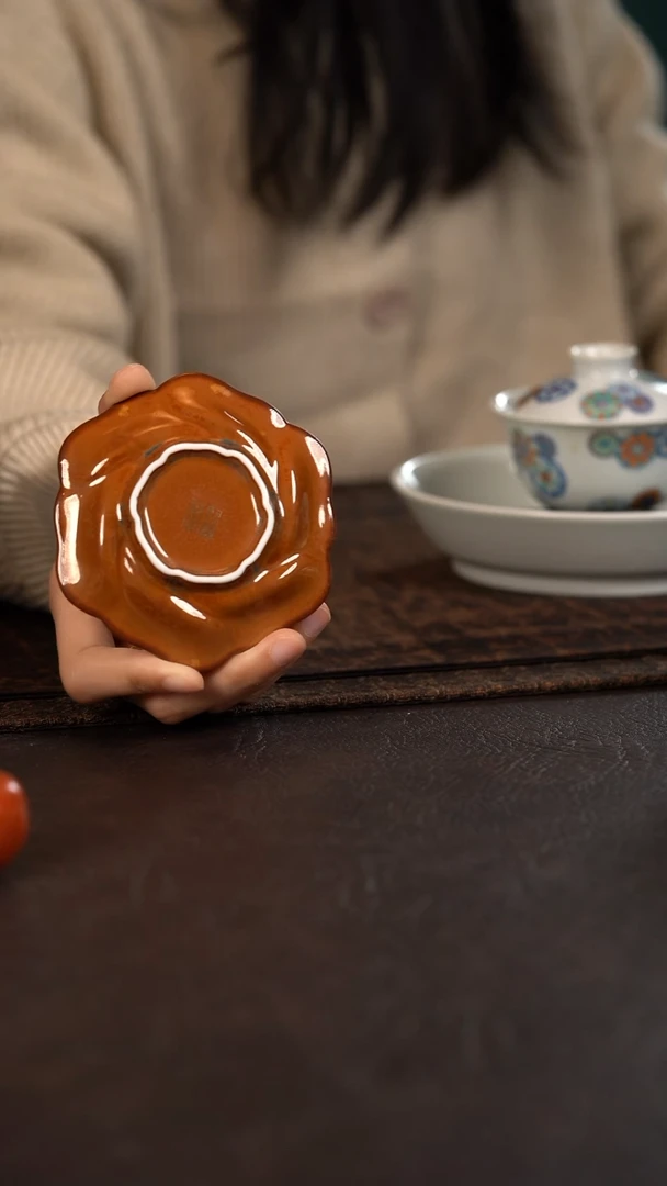 【闪购商品】杯888号聚澜堂红金花花朵杯托