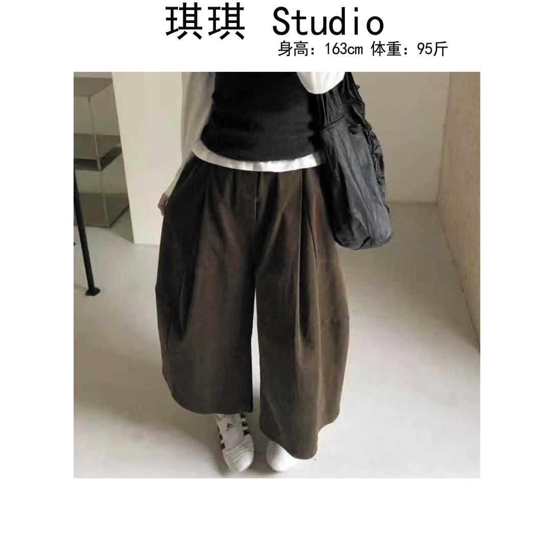 《琪琪家》早秋新款潮流气质时尚腰头捏褶显瘦减龄百搭休闲裤976-Y