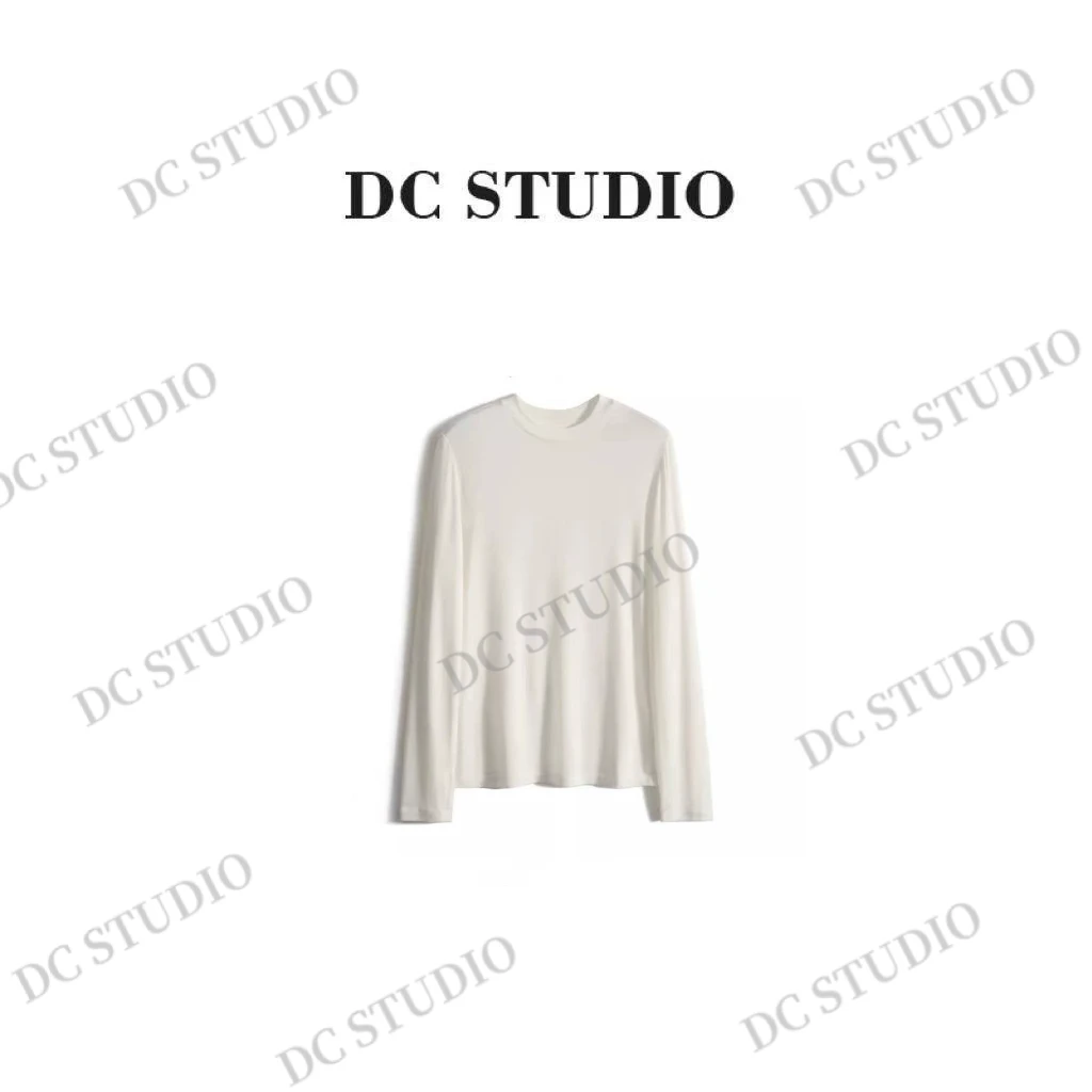 DC STUDIO【羊绒面膜T】2025春夏休闲百搭纯色重工打底圆领羊绒长袖