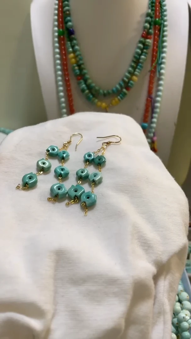 银S925镀金镶嵌绿松石珠宝奇石双鱼耳饰