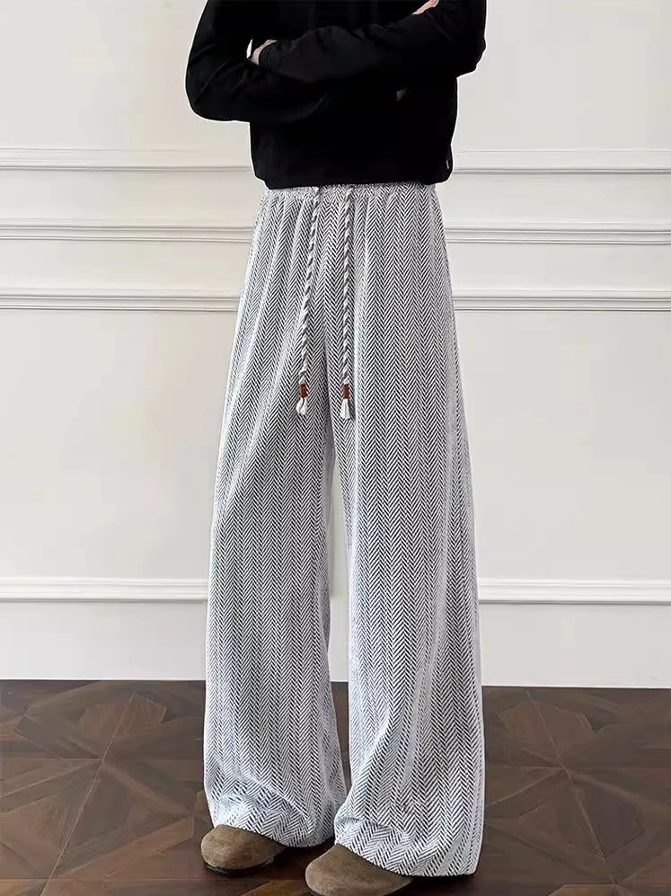 新款满天星针织卫裤男秋冬美式复古小香风休闲裤高级感垂感阔腿裤