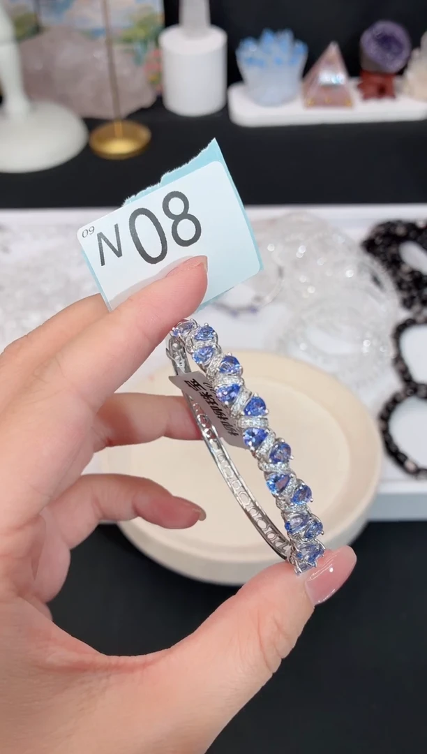 银S925镶嵌手镯坦桑石多样性发一N08