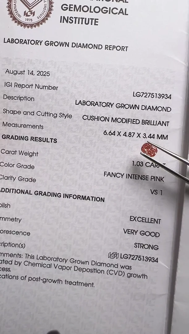 裸石合成钻石LG3934 1.03粉钻