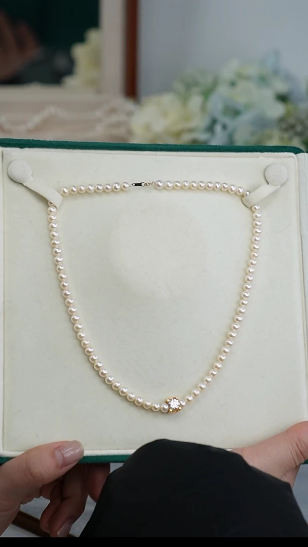 【闪购商品】淡水珍珠项链18K金镶嵌项链 无核 5-6mm 40cm