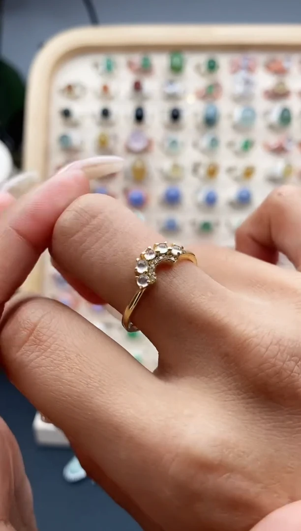 【闪购商品】翡翠戒指银S925镶嵌缅甸天然A货翡翠222  2+2