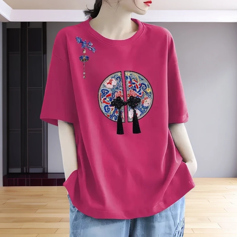 清仓捡漏2025夏季新款国风胖mm女装t恤短袖遮肉显瘦宽松百搭上衣