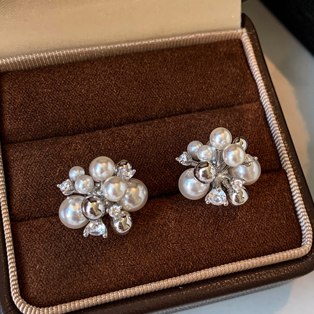 铜合金耳饰 仿珍珠耳钉耳饰女2025新款爆款轻奢高级感气质耳环潮