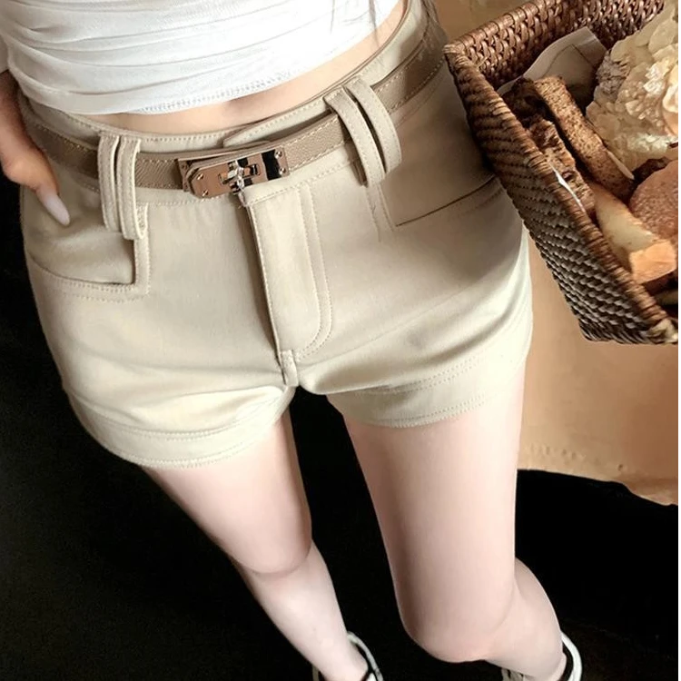 美式西装休闲短裤女2025夏季高腰显瘦辣妹提臀百搭直筒裤子