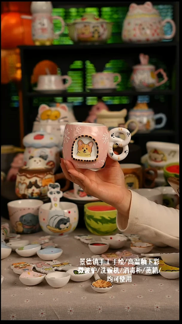 陶瓷无盖款景德镇高温釉下彩纯手绘创意瓷