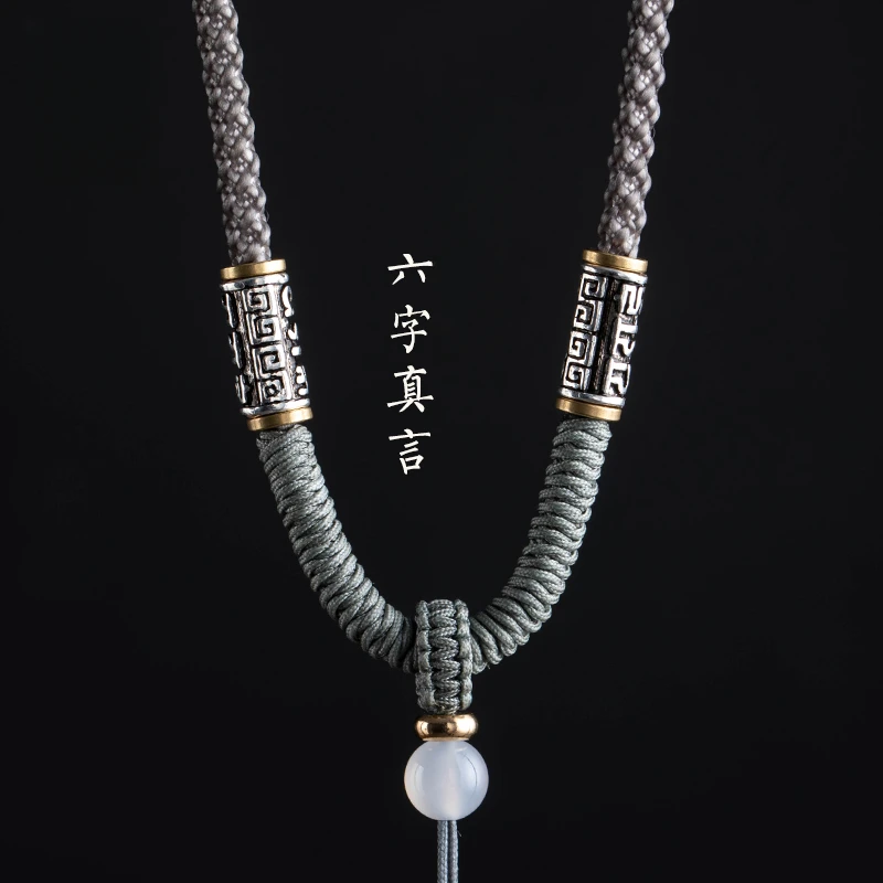 925银银制品 六字真言手工金刚结八宝罗金吊坠绳子项链绳吊坠挂绳