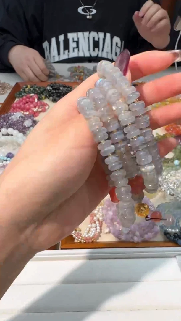 【闪购商品】长石手链未镶嵌H005灰月盘珠方块设计款