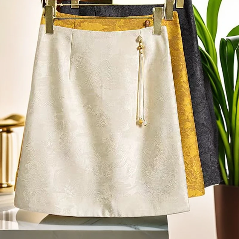 87126【裙长45~展示为准】小个子复古半身裙女高腰吊坠百搭A字短裙