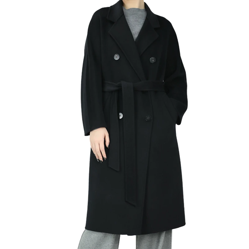 秋冬毛呢外套拉毛流苏双面呢大衣西装领中长款保暖6C8310100