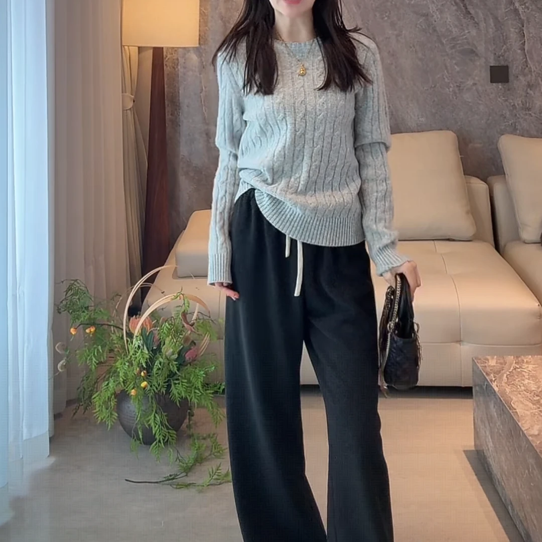 设计感麻花刺绣厚款针织衫女秋冬2025新款百搭长袖圆领套头毛衣