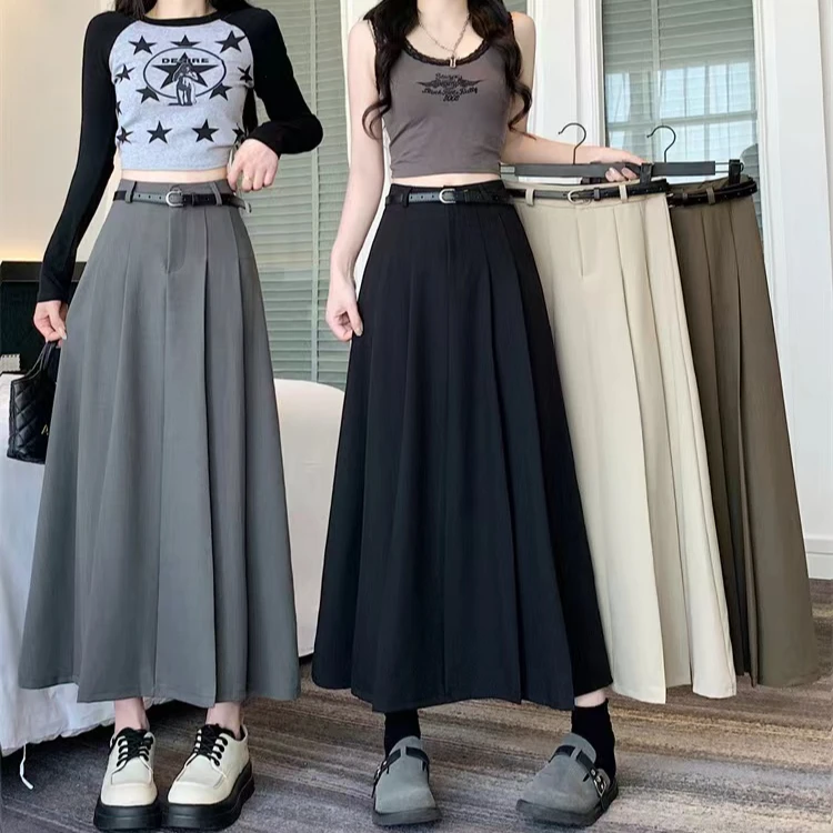 韩版西装半身裙女2025新款垂感高腰中长款a字裙显瘦遮胯百褶裙子
