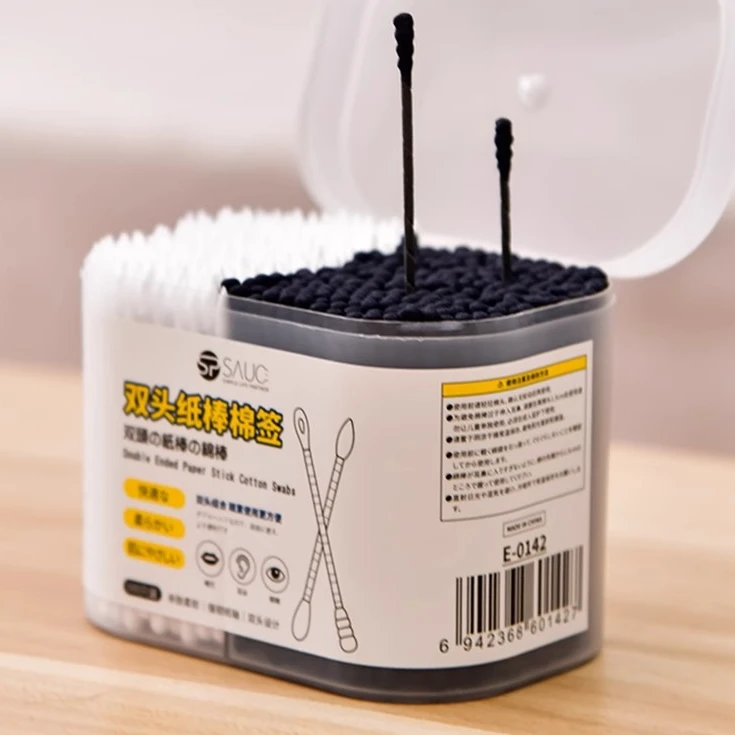 日式双头纸棒棉签家用多功能螺旋双色棉花耳勺棒一次性卸妆清洁棒