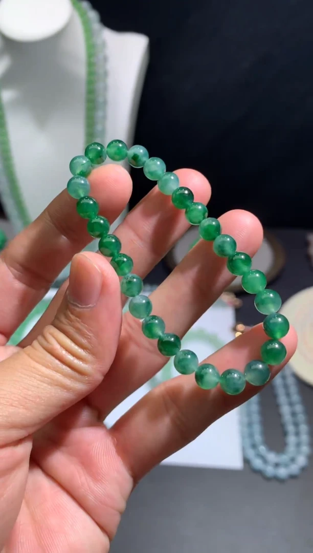 未镶嵌手链翡翠天然缅甸翡翠A货冰飘绿花手串卡6.4mm
