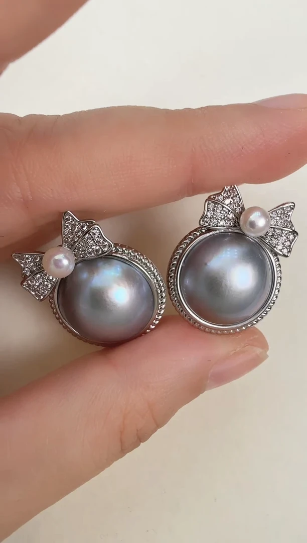 耳饰拼合珍珠（马贝珠）未镶嵌在逃灰色