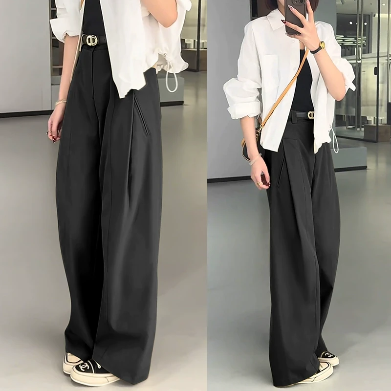 松弛感的裤子垂坠感高级感阔腿裤女2025新款弯刀裤高腰宽松休闲裤