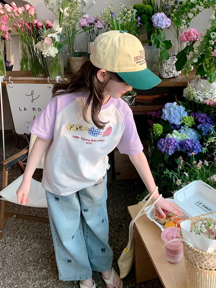 女童短袖宽松休闲圆领印花T恤中大童运动洋气韩版女孩夏季半袖