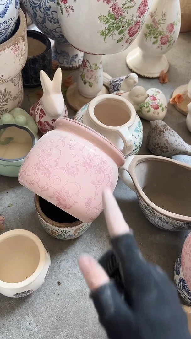 【闪购商品】陶瓷有孔花盆高13cm内口11.5cm