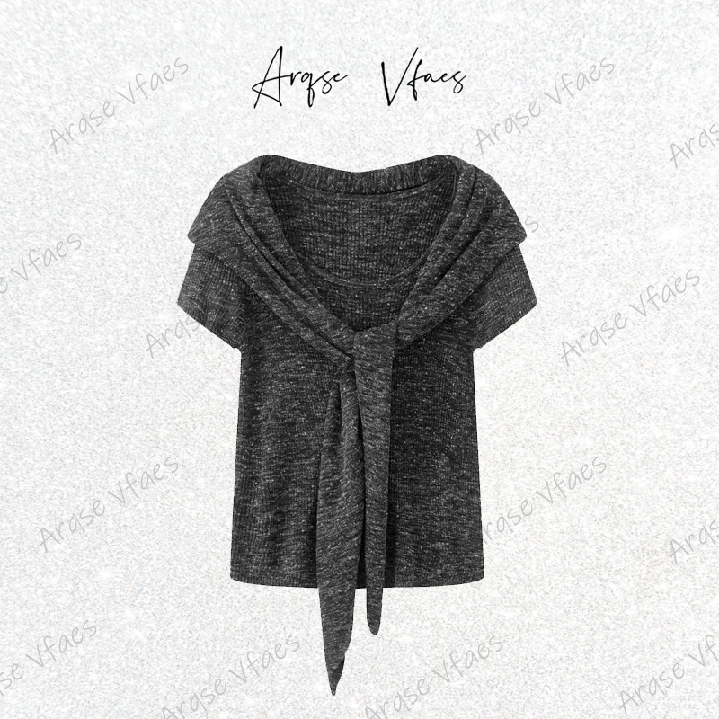 [ARQSEVFAES正品]—2025夏款薄款T恤披肩针织衫上衣两件套E263105