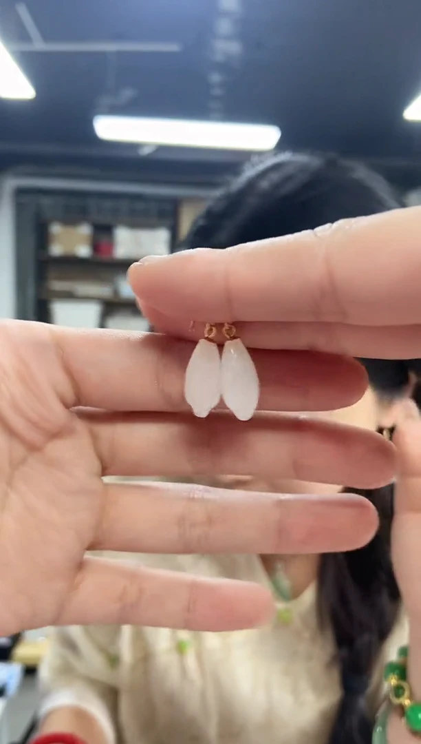 和田玉（白玉）银S925镶嵌耳饰闪购链接多样性发其一颜色微差