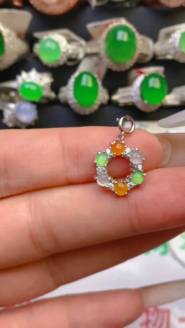 翡翠戒指银S925镶嵌天然