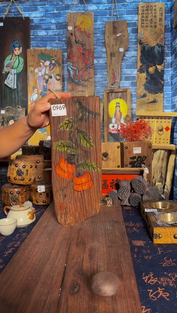 风化老门板丙烯画挂画