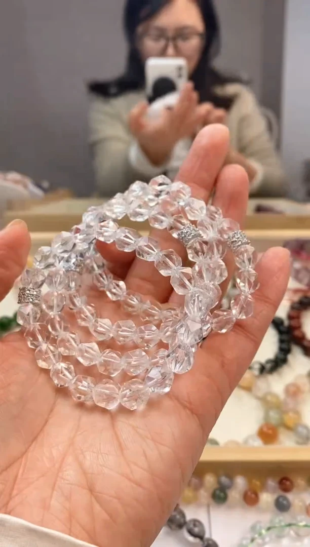 银S925镶嵌手链水晶钻石切面白水晶多样性发货发其一