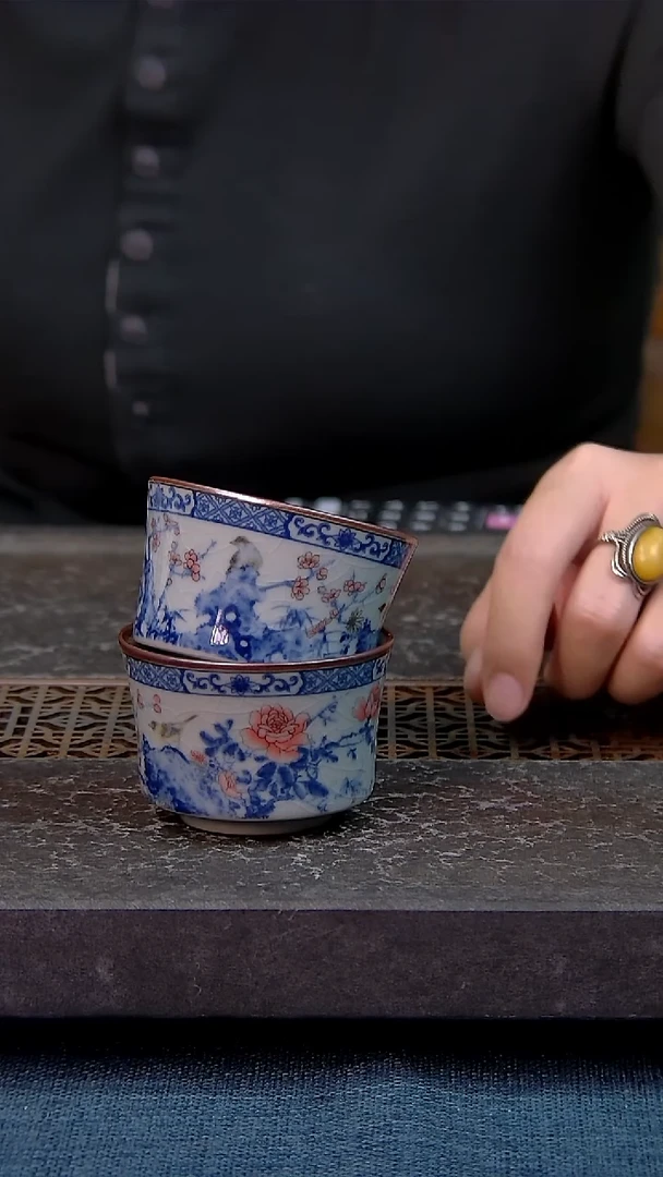 盛**蓝简装家用款2件套 老陶泥开片纹陶瓷茶具