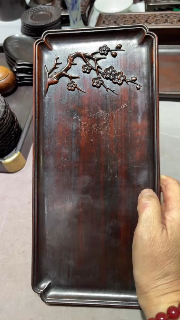 红酸枝木类精品木雕盘梅精工细作