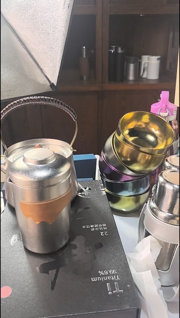 钛合金纯钛泡茶器套装送旅行包