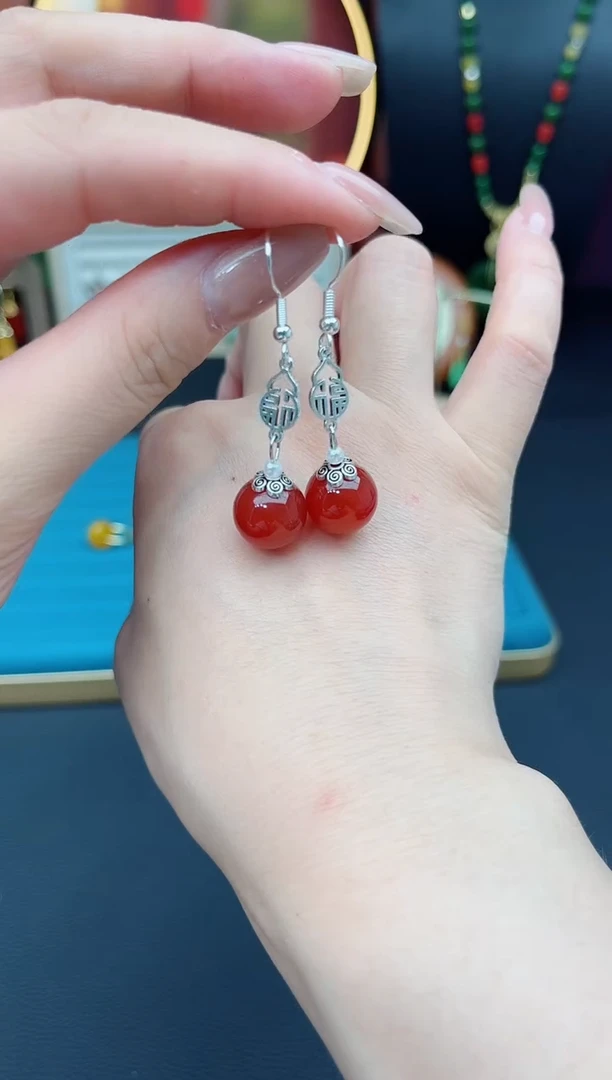 玛瑙/玉髓耳饰银S925镶嵌230000